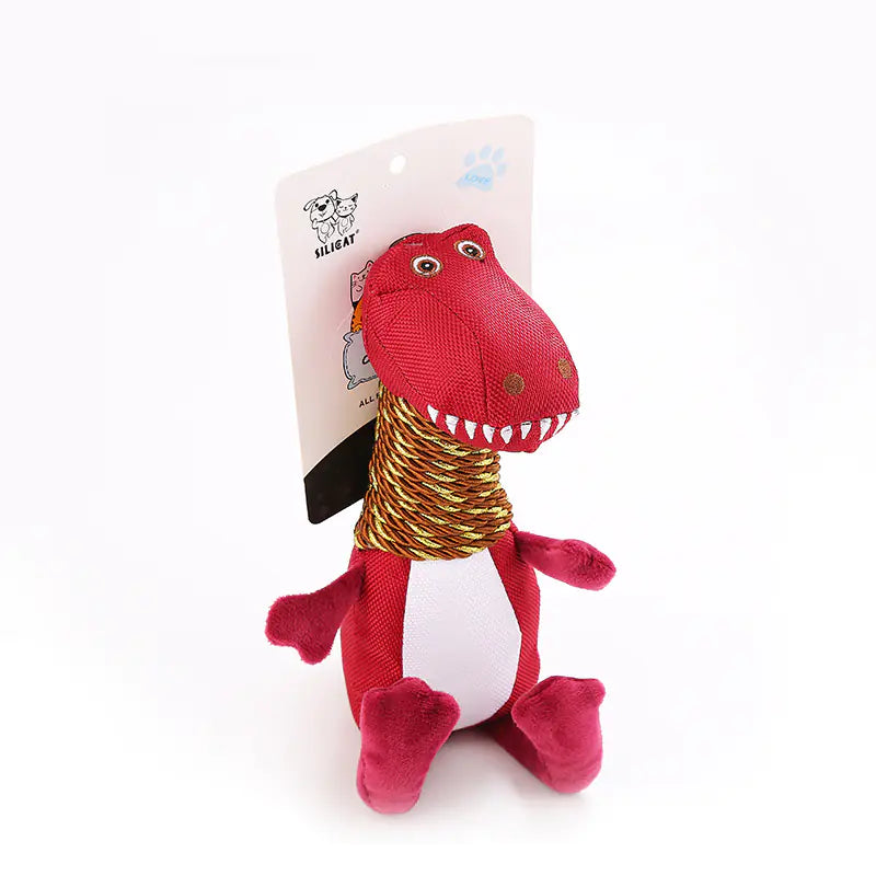 Plush Dinosaur Dog Toy with Sound and Chew Features