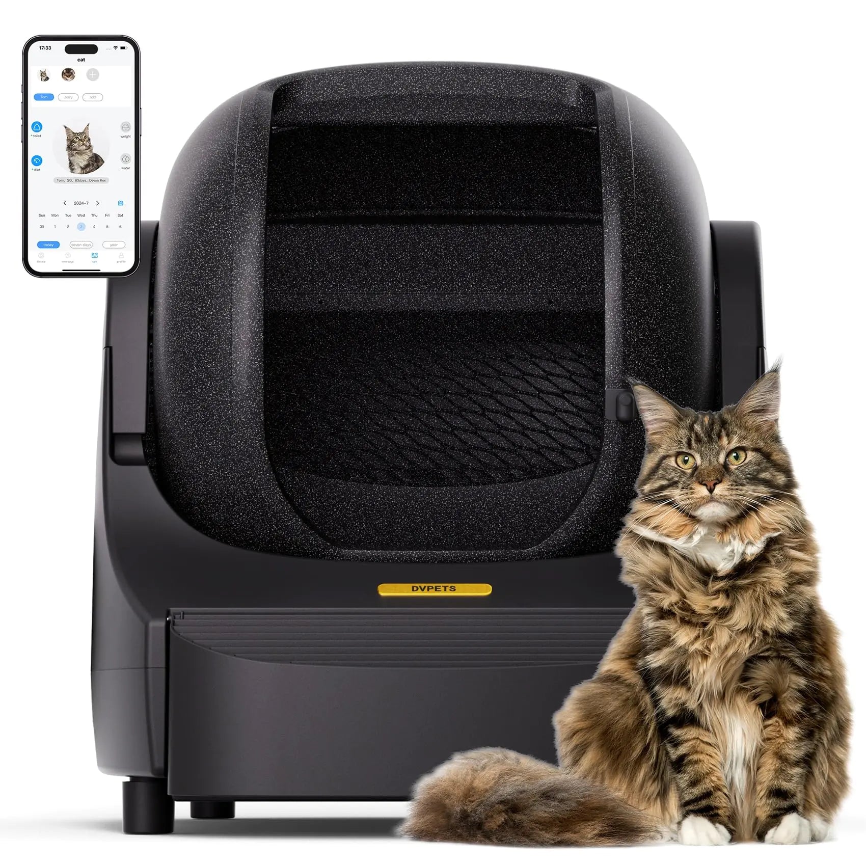 Open-Top Design 89.5L Extra Large Automatic Cat Litter Box with Mat Integrated Safety Protection for Multi Cats/Self-Developed APP Control/Odor Control (Black) 2.4GHz