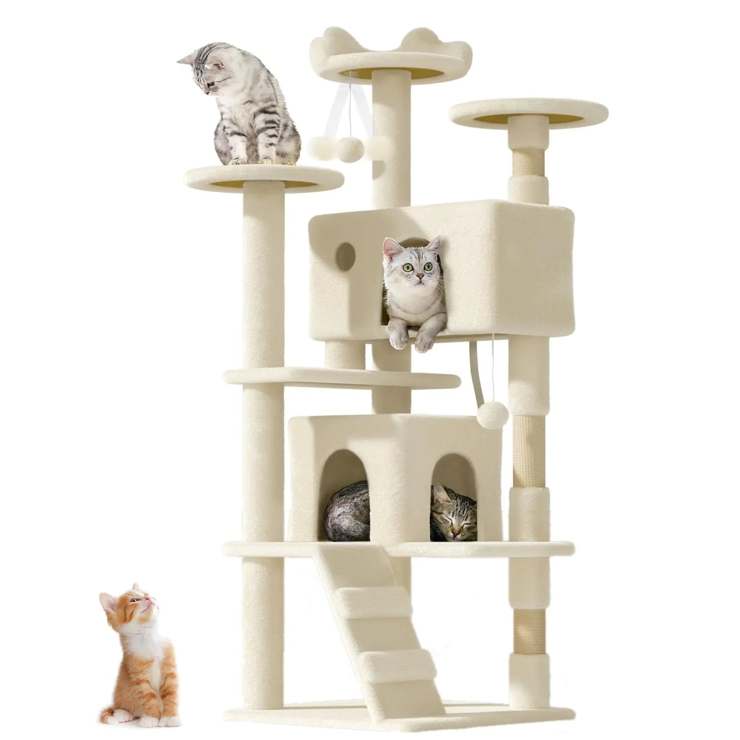 OS MOTOR Cat Tree Tower for Indoor Cats Large AdultCute/Tall Modern Cat Tree for Big Cats 20 lbs54Plush Multi-Level Cat Condo with Scratching Posts Dangling Ball for Fun Play(Beige 54 inch)
