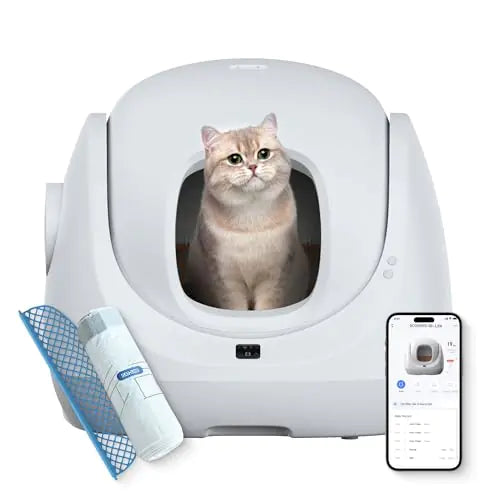 CATLINK Self Cleaning Litter Box Health Monitor Automatic Litter Box with APP 70L Extra Large Cat Litter Box Automatic Cleaning for Fat Cats Integrated Safety Protection/Trash Bag Grey (SE Lite)